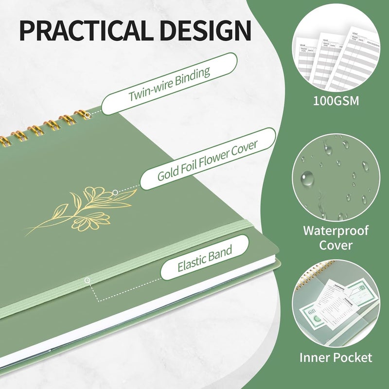 Blugool Accounting Ledger Book for Small Business Bookkeeping & Personal Use, Expense Tracker Notebook for Family Budget, Bookkeeping Record Book, Income and Expense Log Book - 8.4" x 6.1" (Green) - Image 2